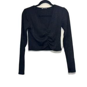 Zara Black Long Sleeve Crop Top - Size M